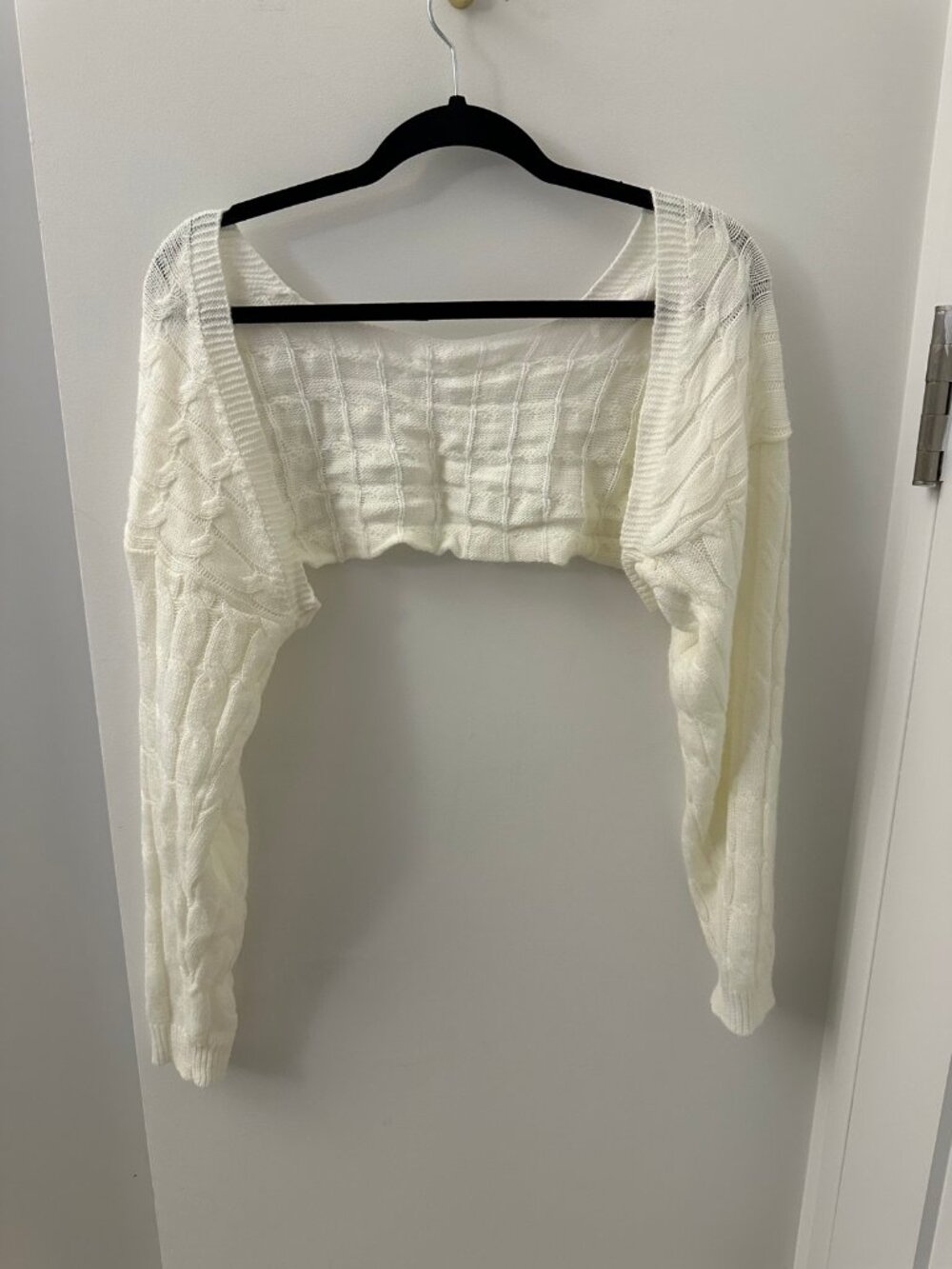 SHEIN White Cable-Knit Off-Shoulder Crop Sweater S